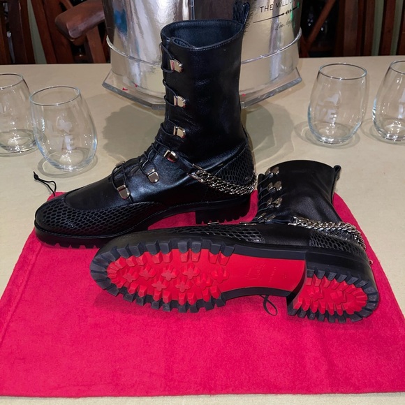 SOLD! Christian Louboutin Horse Guarda Black Ankle Boots w/Chain 39 IT - Picture 8 of 16